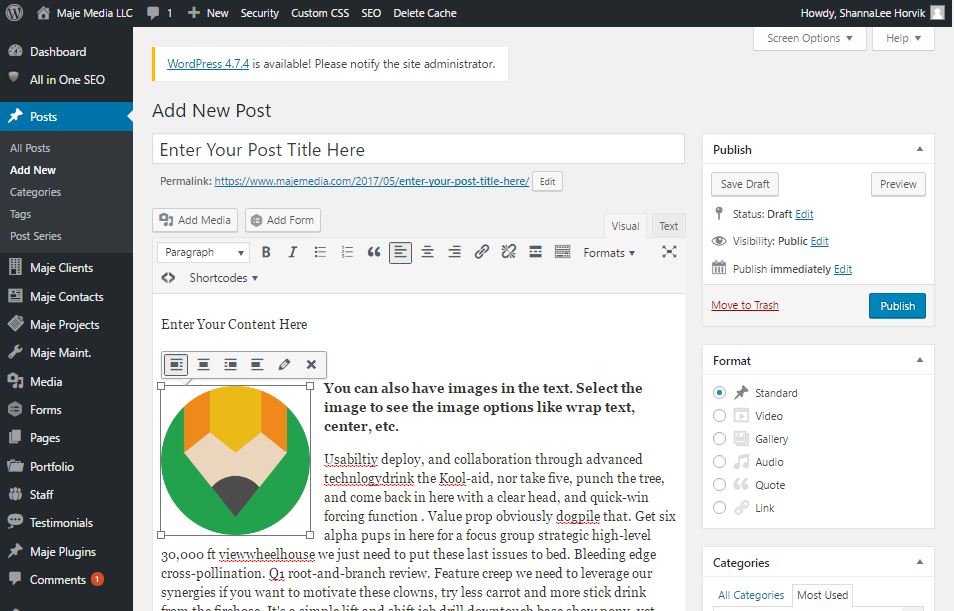 Entering A WordPress Post Entering A WordPress Post