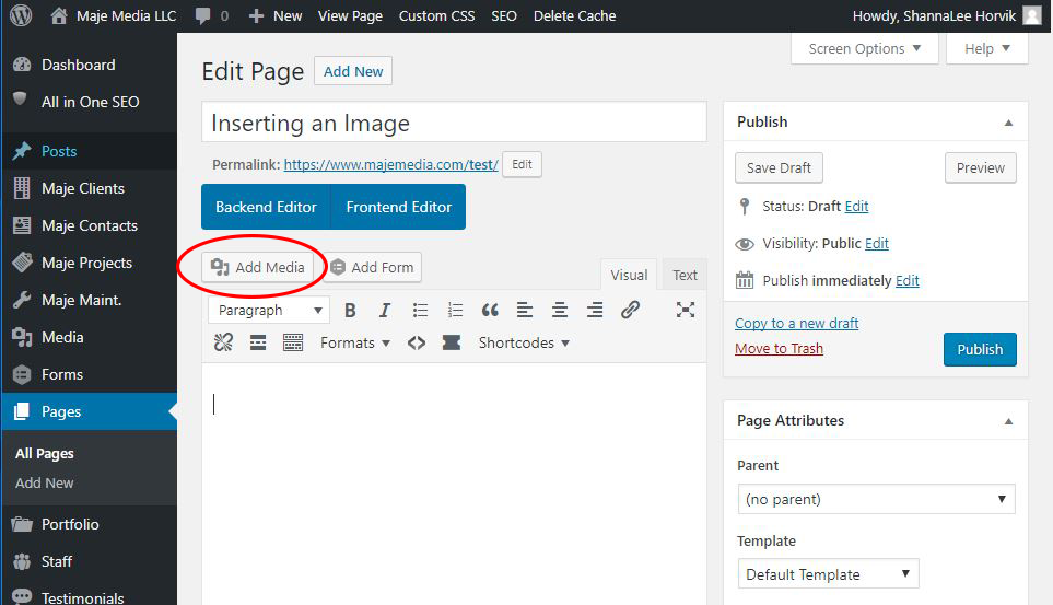 Inserting a WordPress Image Inserting a WordPress Image