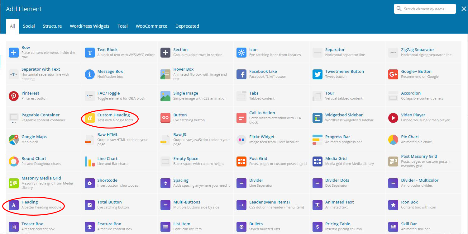 Page Builder Row Heading Elements